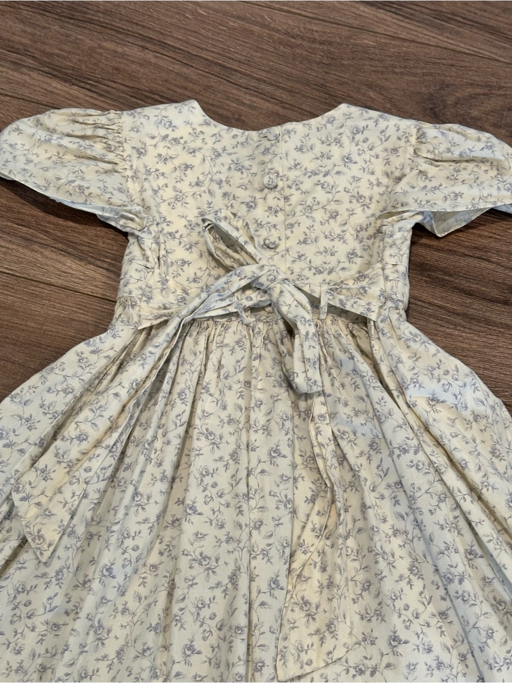 Strasburg Girls 5 Cream and Blue Floral Puff-Sleeve Pleated Waist Dress - Picture 7 of 7